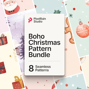 Bundel met Boho-kerstpatronen | Feestelijke afdrukbare ontwerpen, decoratie voor de feestdagen, doe-het-zelfprojecten, Winter Wonderland-kerst