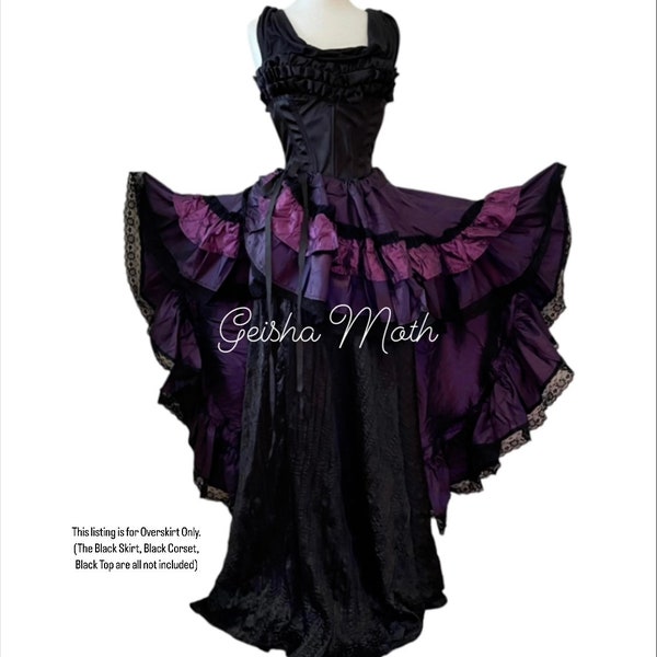 SKIRTSEE SK0011 Geisha Moth overskirt high lo skirt steampunk fantasy costume cosplay purple adjustable free size plus unique made USA