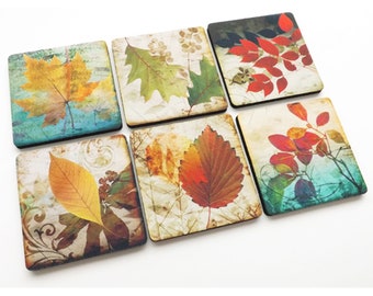 Fall Leaves drink Coaster Set autumn hostess gift holiday party favors stocking stuffers nature housewarming Thanksgiving table home decor