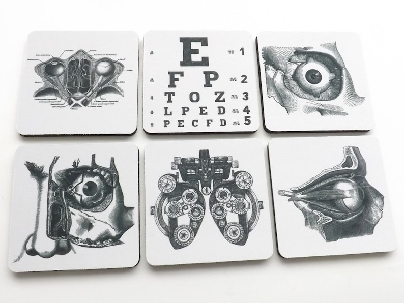 Eye Doctor Drink Coasters optometrist ophthalmologist anatomy optical gift set graduation party favors stocking stuffers black white image 2