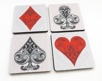 Playing Card Coasters poker suits diamond spade club heart game night housewarming hostess gift for him her party favors stocking stuffers