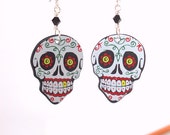 Day of the Dead Guitar Pick Earrings sugar skull dia de los muertos Halloween goth calavera skeleton party favor stocking stuffers gift