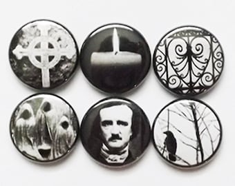 Fridge Magnets Poe Raven halloween party favor macabre goth crow stocking stuffer spooky trick or treat bags filler horror gift button pins