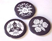 Set of 3 Japanese Crest Hand MIRRORS Traditional tea plant wisteria butterfly asian symbols fashion accessories stocking stuffer favor flair