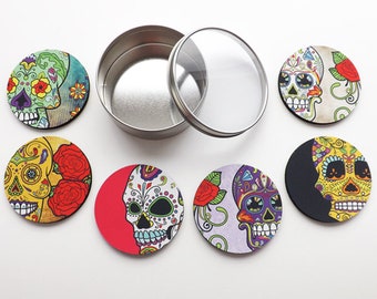 Dia de los Muertos Coasters stocking stuffer party favor home decor hostess gifts day of the dead halloween sugar skull wedding housewarming