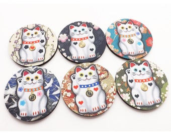 Maneki Neko Cat Coaster decor beckoning waving fortune lucky hostess gift party favors stocking stuffers Japanese Asian cute kawaii neoprene