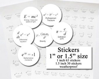 Math STICKERS labels formula geekery physics equation teacher gift graduation back to school party favor pi einstein envelope seal treat bag