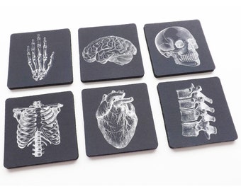 Drink Coasters medical gift doctor nurse physician science decor biology goth home kitchen office mat macabre stocking stuffer men coworker