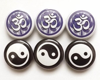 Om Yin Yang button pins badges lotus party favors stocking stuffers shower gifts balance zen Asian magnets coaster buddhist yoga peace