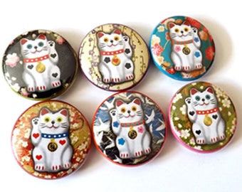 Maneki Neko Cat fortune button pins badges magnets kitty lucky stocking stuffer party favors gift flair geekery housewarming hostess waving