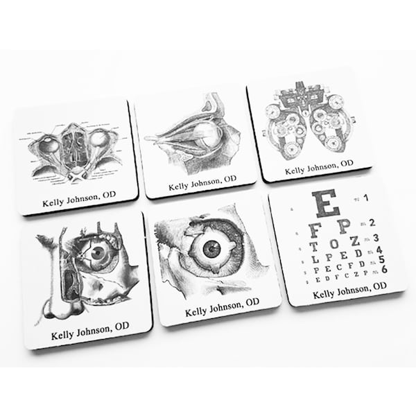 Eye Doctor Custom Name Drink Coasters optometrist ophthalmologist anatomy optical gift set  graduation party favors stocking stuffers