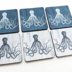 Coaster Set Octopus beach ocean theme gifts kraken tentacles sea life home kitchen decor nautical coastal cottage party favor wedding shower