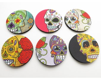 Drink Coasters day of the dead wedding halloween decor dia de los muertos hostess gift sugar skull calavera skeleton mug mat housewarming