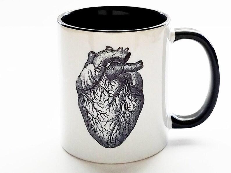 Human Anatomy Mugs Cup Gift Set Black White Anatomical Heart Etsy