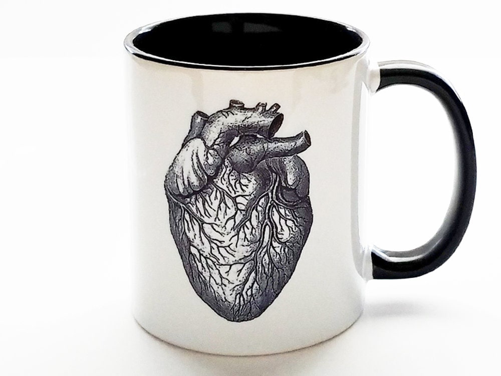 Human Anatomy Mugs Cup Gift Set Black White Anatomical Heart | Etsy