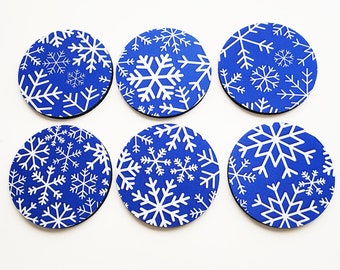 Winter Snowflakes Drink Coasters modern holiday decor hostess gift housewarming Christmas Hanukkah party favors stocking stuffer simple home