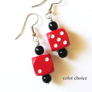 Dice Bunco Earrings Funky Cute d6 dice geekery jewelry bunko rockabilly recycled casino gambling gamer party favors stocking stuffers gifts image 1