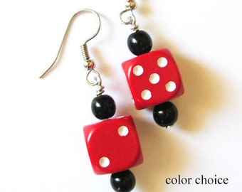 Dice Bunco Earrings Funky Cute d6 dice geekery jewelry bunko rockabilly recycled casino gambling gamer party favors stocking stuffers gifts
