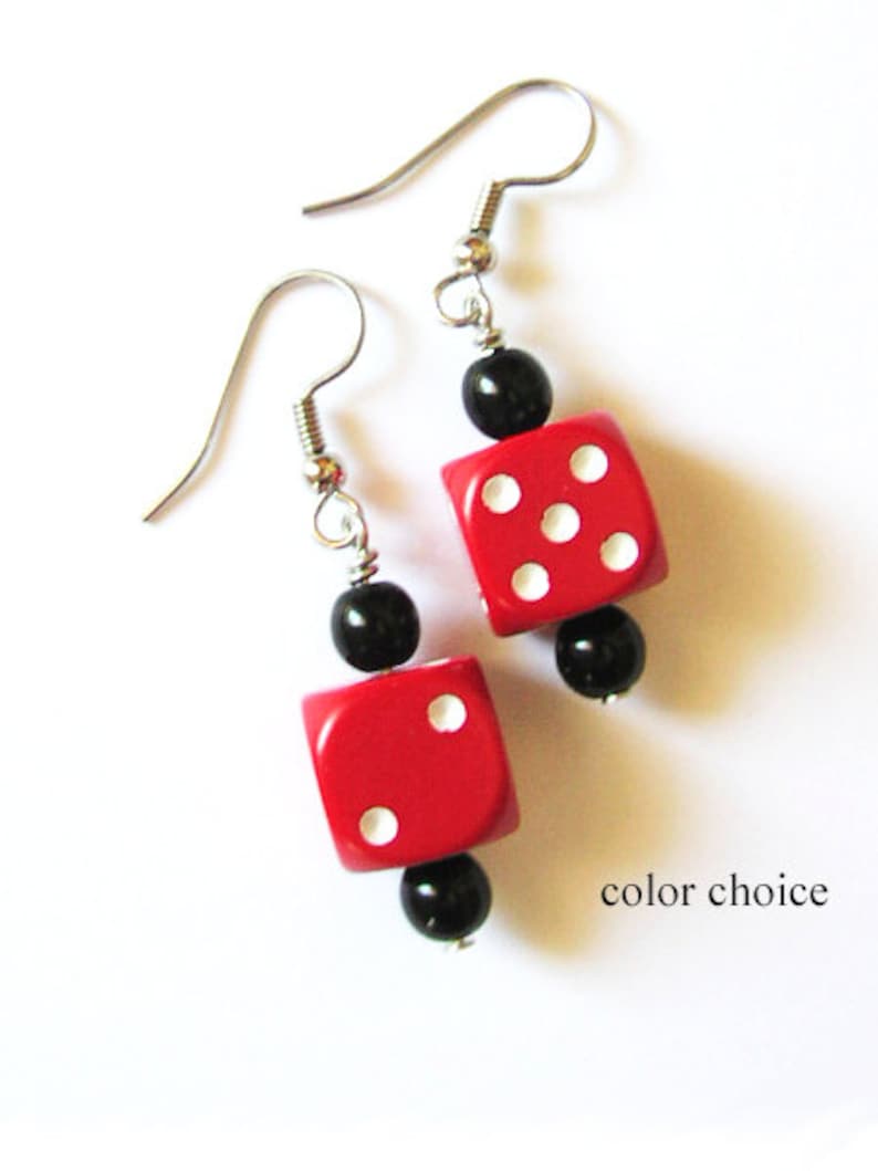 Dice Bunco Earrings Funky Cute d6 dice geekery jewelry bunko rockabilly recycled casino gambling gamer party favors stocking stuffers gifts image 1