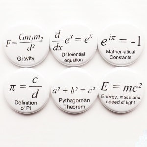 Math Teacher magnets gift formulas arithmetic refrigerator nerd science Pi day equations geekery button pins back to school party favors image 1