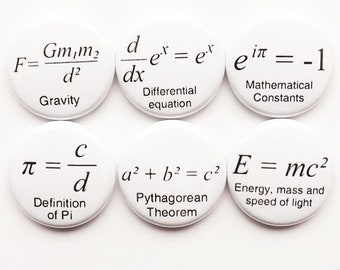 Math Teacher magnets gift formulas arithmetic refrigerator nerd science Pi day equations geekery button pins back to school party favors