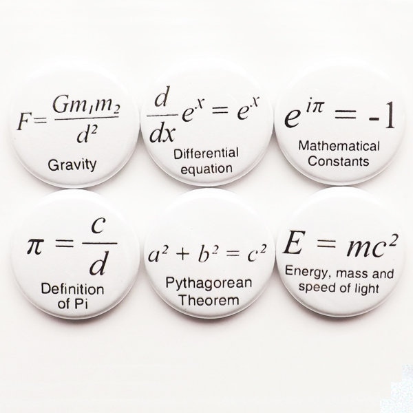 Math Teacher magnets gift formulas arithmetic refrigerator nerd science Pi day equations geekery button pins back to school party favors
