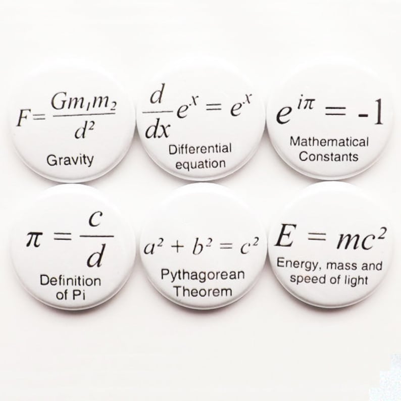 Math Teacher magnets gift formulas arithmetic refrigerator nerd science Pi day equations geekery button pins back to school party favors image 1