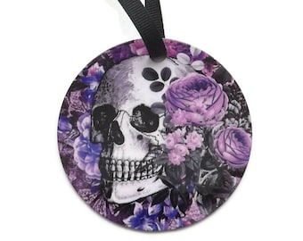 Goth Skull Ornament purple flowers spider web halloween christmas decoration trick treat home decor gothic party favors stocking stuffers