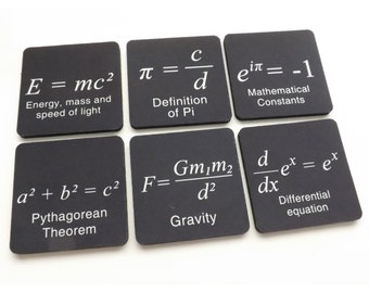 Math Formulas drink coasters science Pi Day gift party favor masculine home decor graduation back to school geek logic arithmetic relativity