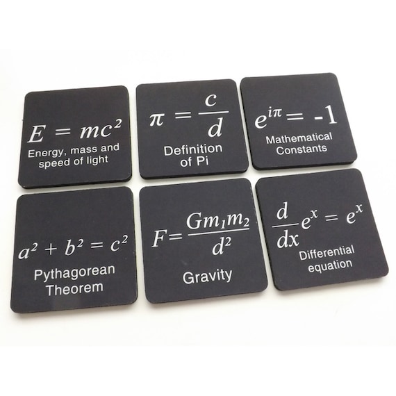 Math Formulas drink coasters science Pi Day gift party favor masculine home decor graduation back to school geek logic arithmetic relativity