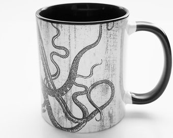 Mug à café pieuvre tentacules professeur cadeau décor goth cthulhu kraken océan mer marin nautique tasse à café copain papa guy bas de Noël