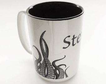 Custom Name 11 or 15 oz Octopus Tentacles Coffee Mug teacher gift goth decor cthulhu kraken ocean sea nautical boyfriend dad guy office nerd