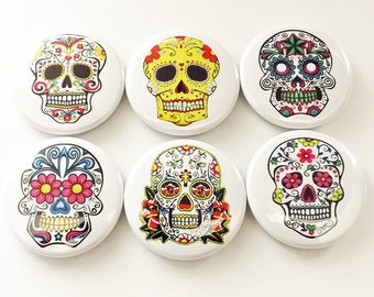 Day of the Dead sugar skull magnet button pin coaster decor dia de los muertos calavera skeleton halloween stocking stuffer party favor gift