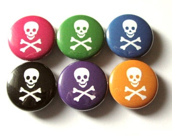 Skull and Crossbones pins buttons badges pirate pastel goth stocking stuffers party favors flair accessories gifts geekery magnets