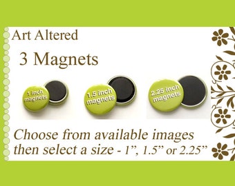 Your Choice 3 MAGNETS choose from available images in 1", 1.5" or 2.25" size party favors stocking stuffers shower office gifts flair fridge