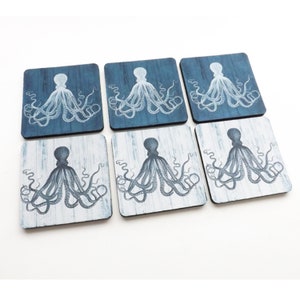 Coaster Set Octopus beach ocean theme gifts kraken tentacles sea life home kitchen decor nautical coastal cottage party favor wedding shower