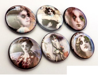 Goth button pins horror macabre faces creepy vampire flair magnets halloween party favors stocking stuffers gifts treat bag fillers badges