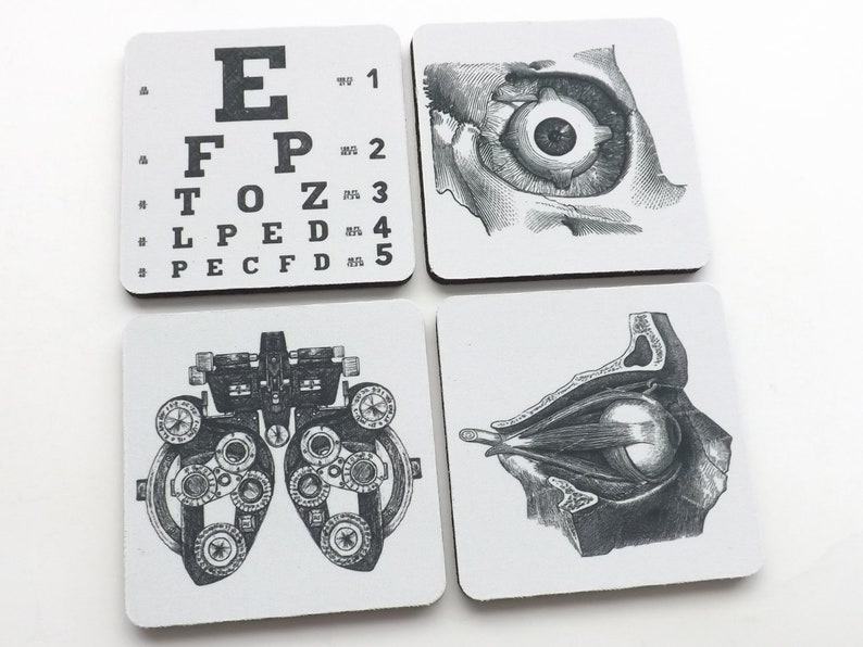 Eye Doctor Drink Coasters optometrist ophthalmologist anatomy optical gift set graduation party favors stocking stuffers black white image 3