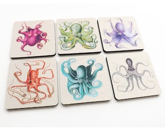 Octopus Drink Coasters sea beach ocean nautical home decor cthulhu tentacles kraken flexible neoprene housewarming hostess gift nerd