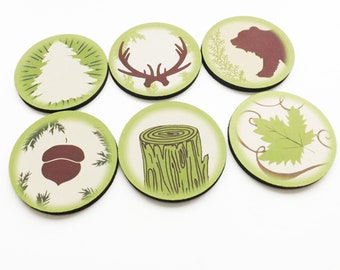 Outdoor Coaster Set hiking camping nature gift for him acorn leaves antlers bear tree rustic home decor adventure forest travel party favor