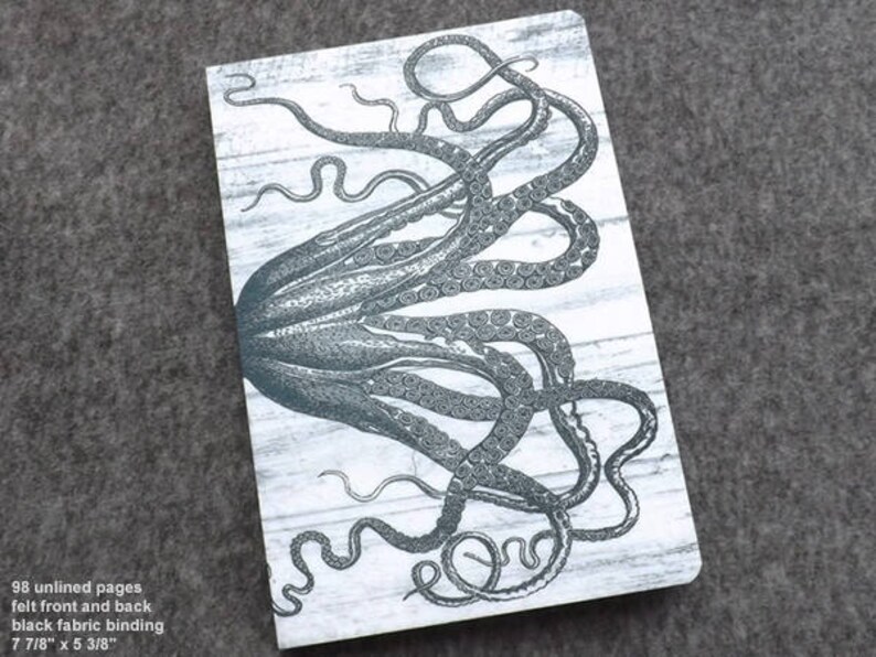 Tentacles Gift Notebook felt blank artist sketch book masculine notepad journal note goth kraken cthulhu octopus sea ocean nautical coastal image 2