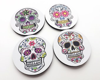 Sugar Skull Drink Coasters mug rugs mat Day of the Dead halloween dia de los muertos party favor wedding shower gift home decor till death