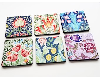 Art Nouveau drink coasters set hostess housewarming gift home decor modern style flowers floral craftsman nature mid century bold