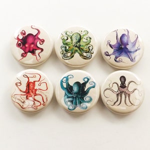 Octopus Magnets button pins coasters sea life beach ocean decor nature marine biology birthday party favor gift cthulhu tentacles kraken image 1