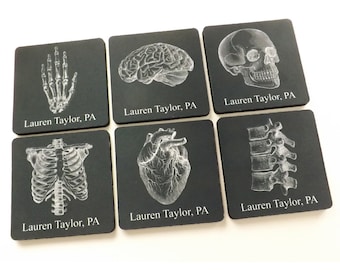 Custom Name Medical Graduation Coaster set anatomy gift school white coat ceremony nurse practitioner physician assistant goth decor drink