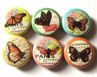 Butterflies and Maps fridge magnets spring nature 1 inch insect butterfly stocking stuffer party favors hostess gifts flair button pins