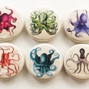 Octopus Magnets button pins coasters sea life beach ocean decor nature marine biology birthday party favor gift cthulhu tentacles kraken image 2