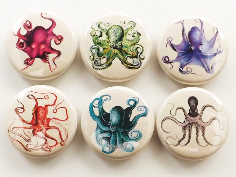 Octopus Magnets button pins coasters sea life beach ocean decor nature marine biology birthday party favor gift cthulhu tentacles kraken image 2