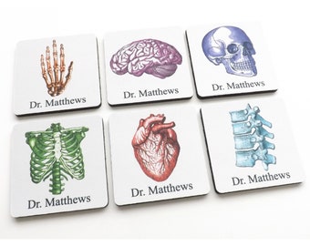 Custom Name Medical Set of 4 or 6 Coaster Student Graduation anatomy gift doctor nurse practitioner physician assistant personalized biology