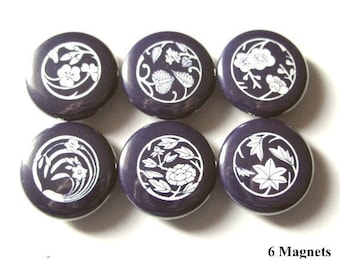 Japanese Crests refrigerator magnets set apricot daffodil peony maple indigo blue party favor shower gift wedding flair housewarming hostess